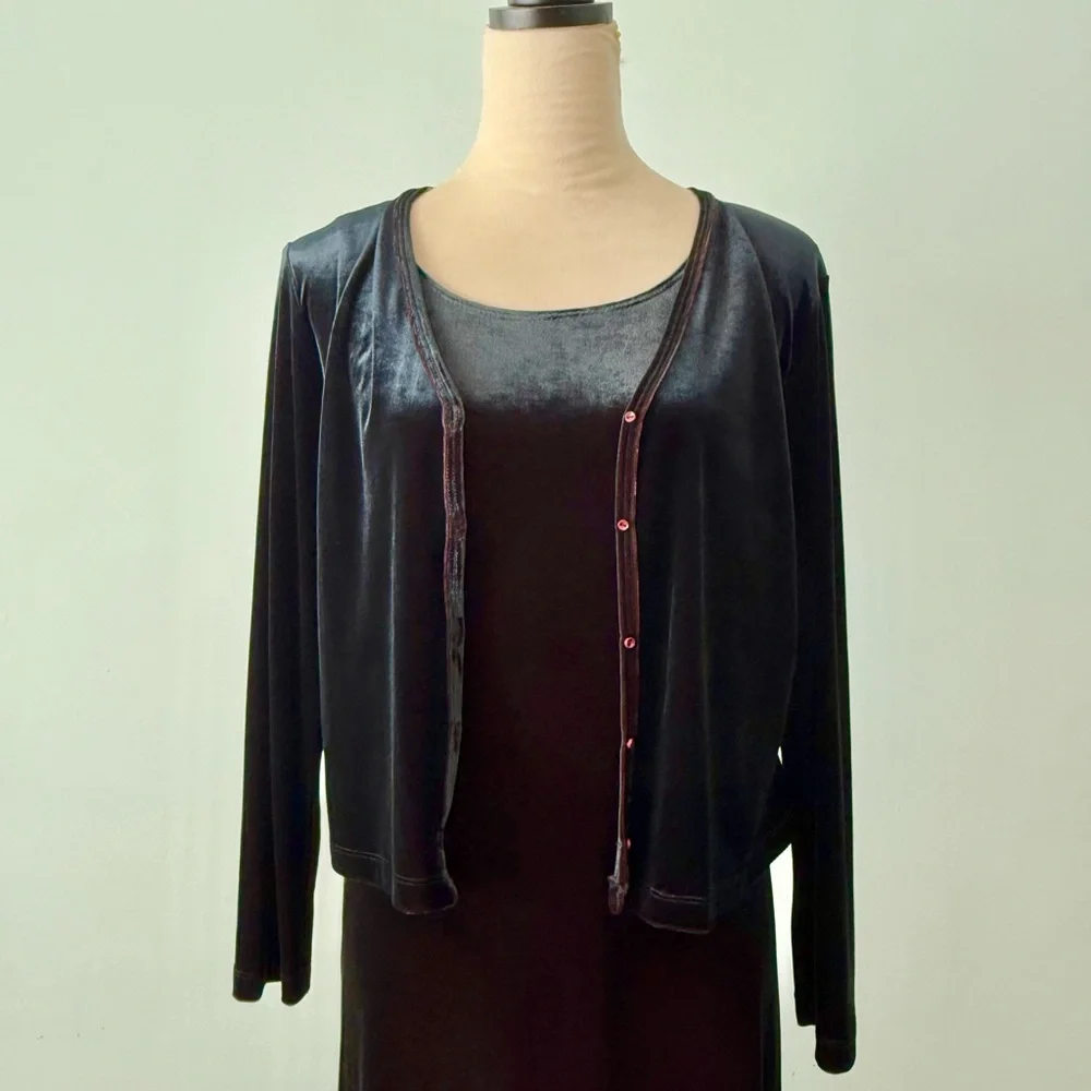 Vintage CDC Caren Desiree  Company Elegant Black Velvet Dress and Cardigan Set M - Picture 9 of 15